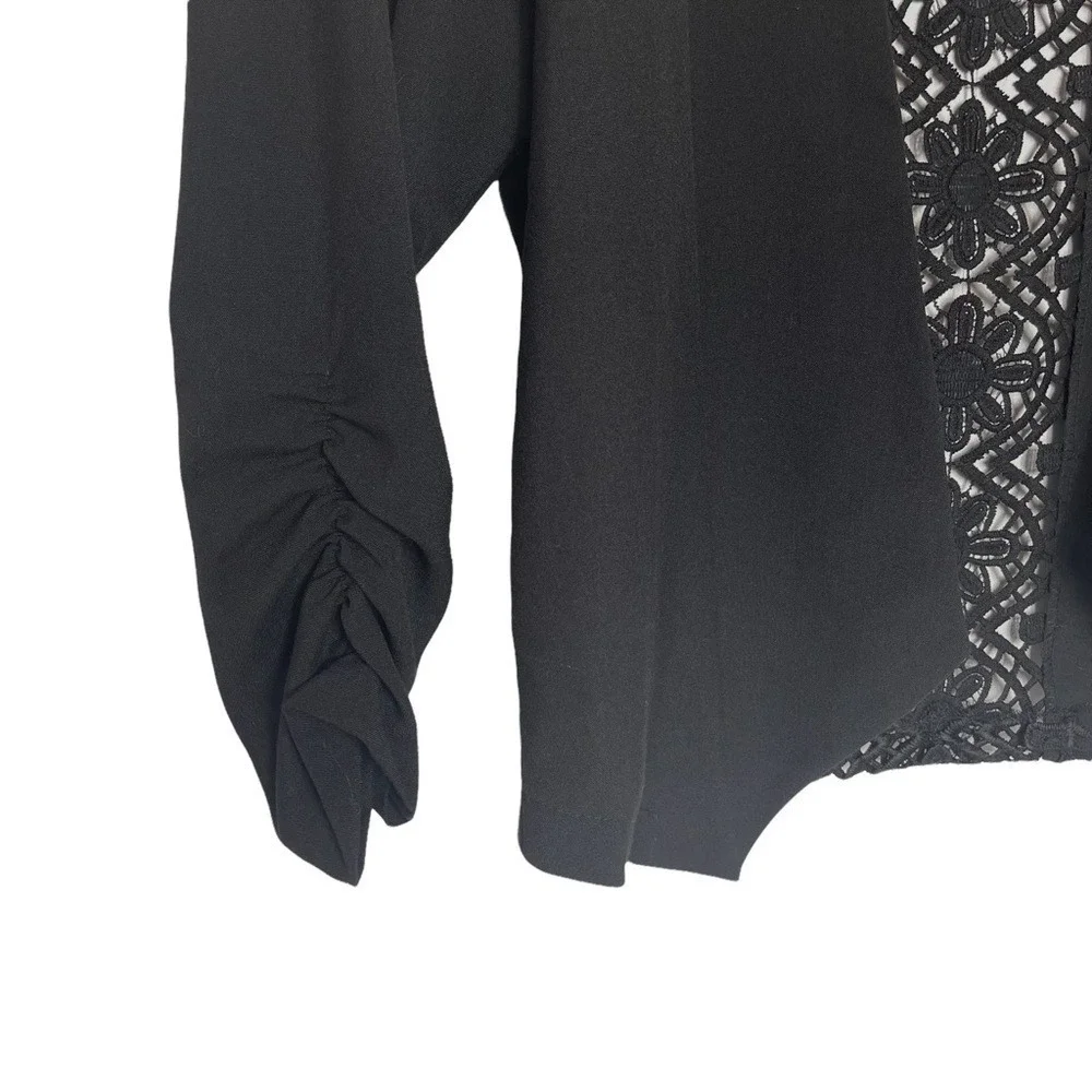 Vintage Black Open Front Lace Detail Cropped Jacket Dark Academica Romantic Edgy